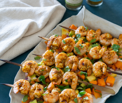 Shrimp Skewers with Mango Avocado Salsa