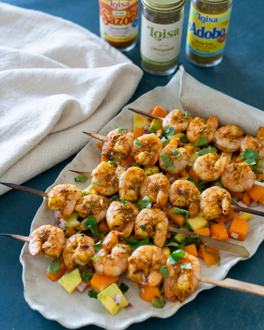 Shrimp Skewers with Mango Avocado Salsa