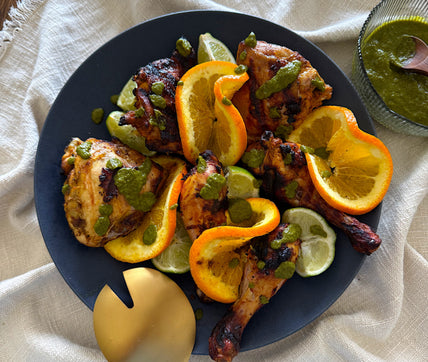 Grilled Chicken Thighs & Drumsticks with Garlic Herb Sauce