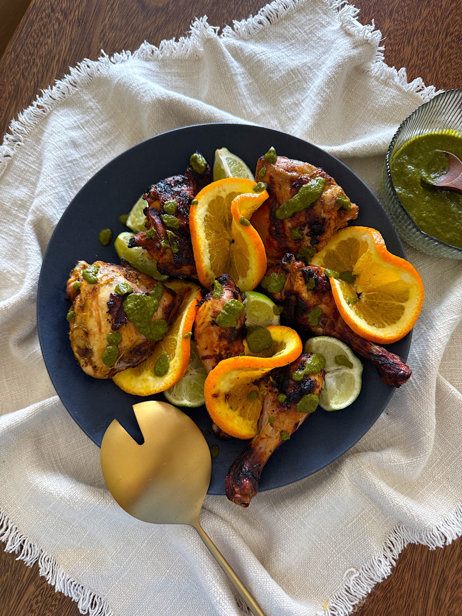 Grilled Chicken Thighs & Drumsticks with Garlic Herb Sauce