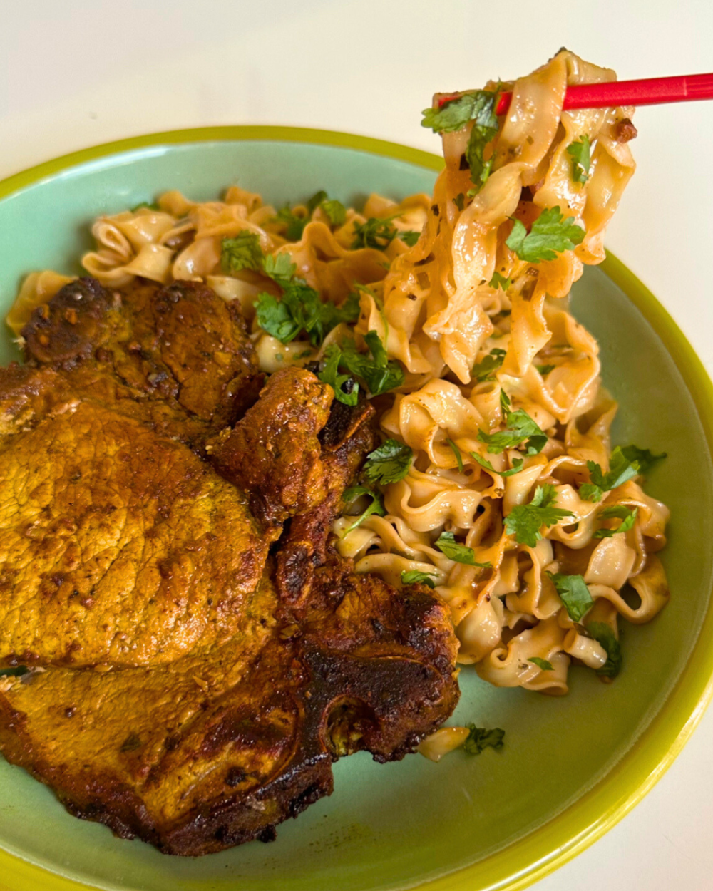 Chuletas and Soy Garlic Noodles