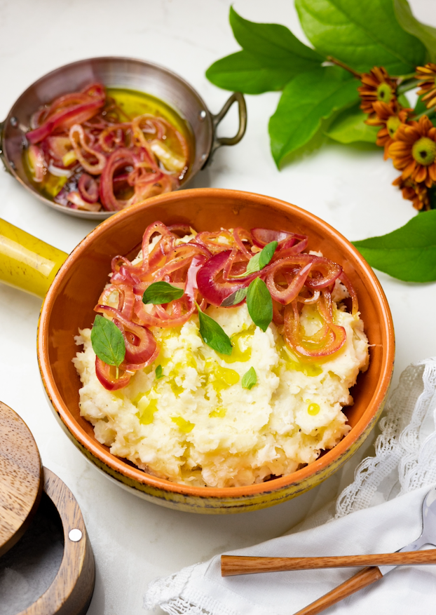 Roasted Garlic Yuca Mash & Encebollado Criollo
